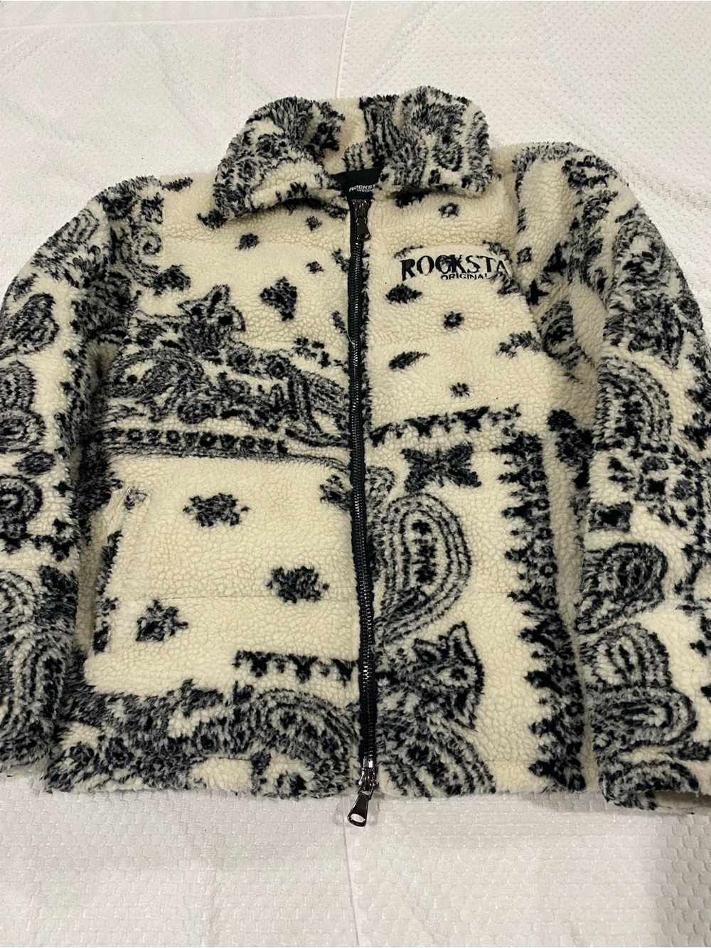 Rockstar Original Men’sCream & Black Paisley Sherpa Jacket